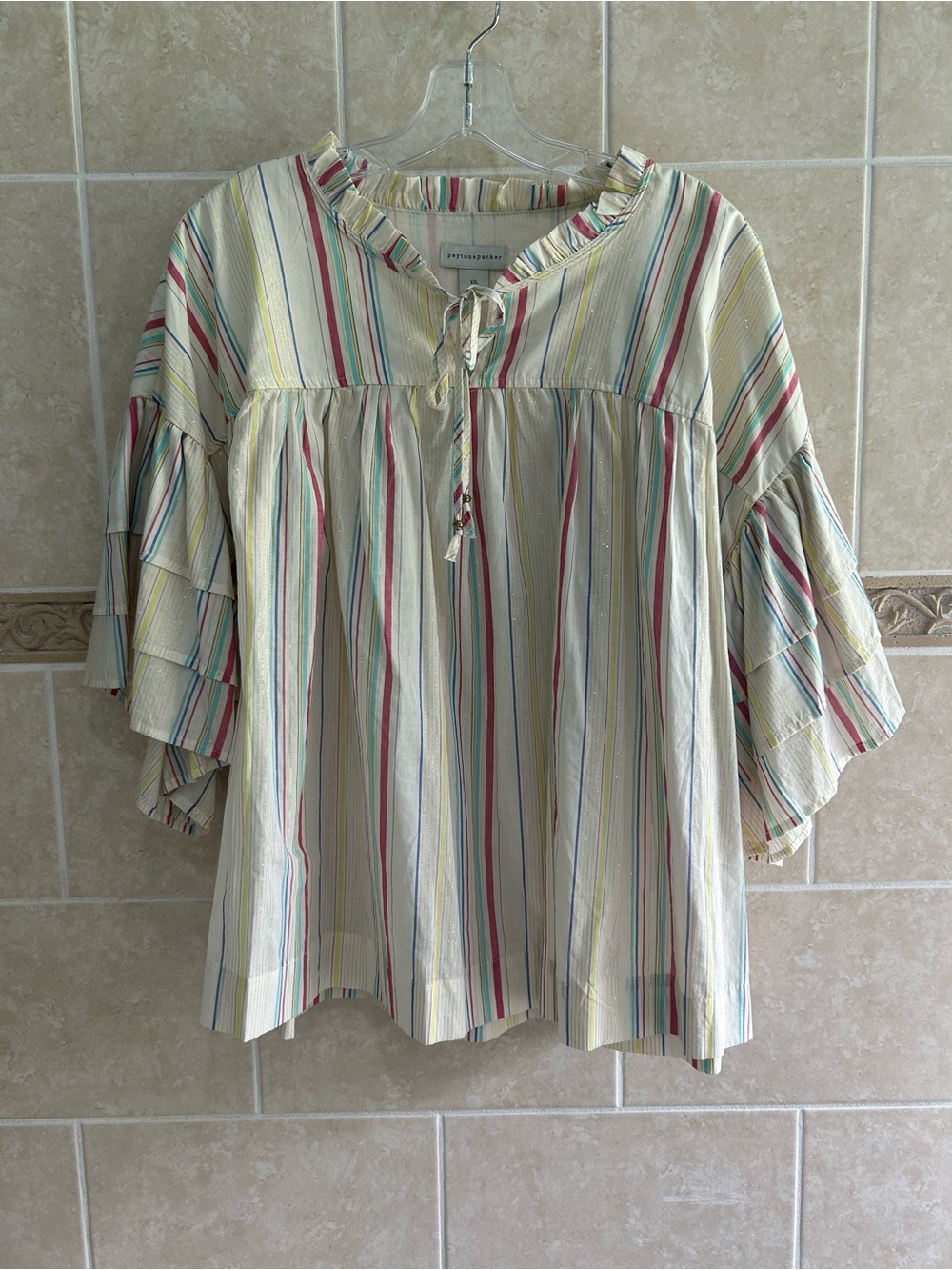 Peyton & Parker Ruffle Sleeve Striped Top